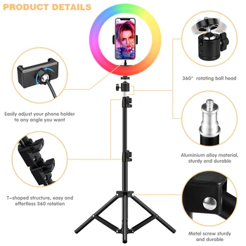 2022 Dimmable 10 Inch 16 Color Photography Lighting Led RGB Ring Light,ring Light with Tripod Stand detail image