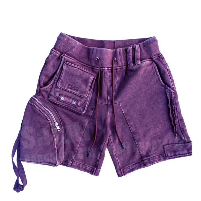 Custom Dtreetwear Sun Faded Stone Sweat Shorts De Hombr 100% Cotton Blank Vintage Distressed Acid Washed Cargo Shorts for Men gallery 4