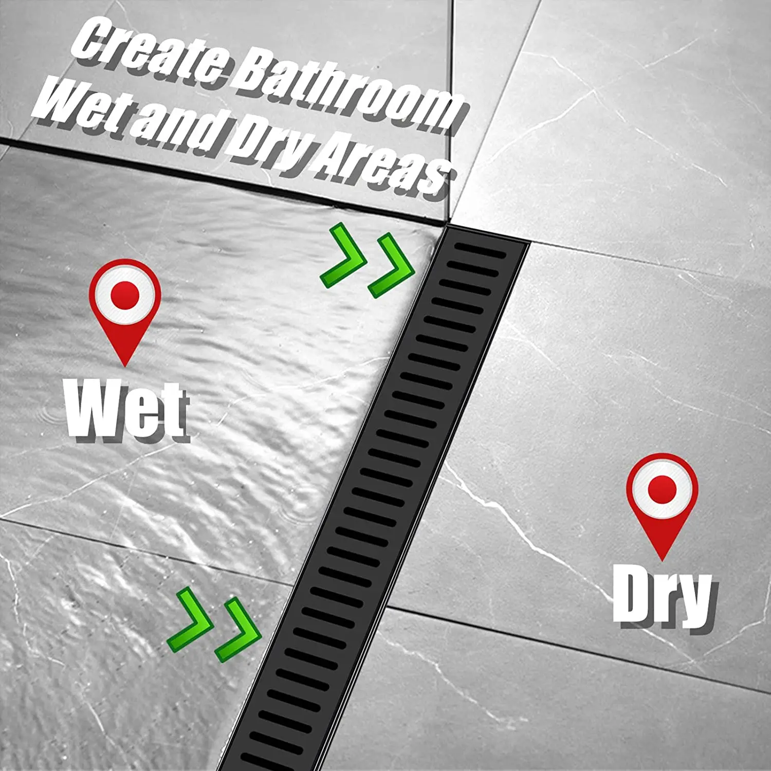 12inch Linear Shower Grate Drain With Detachable Capsule Pattern