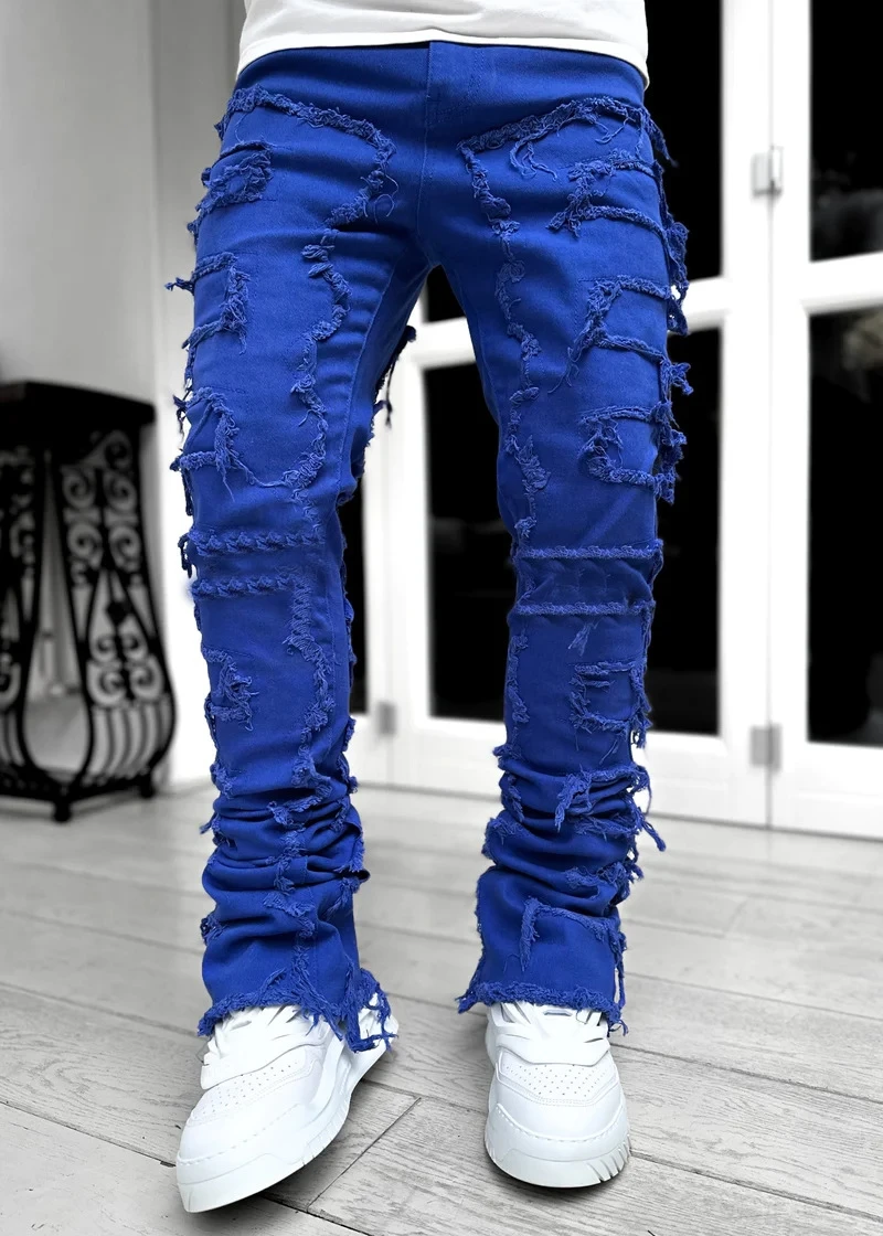 New Men's Design Ripped Vintage Slim Jeans Blue Distressed Patchched Men Pants Denim Pantalones De Hombre Jeans