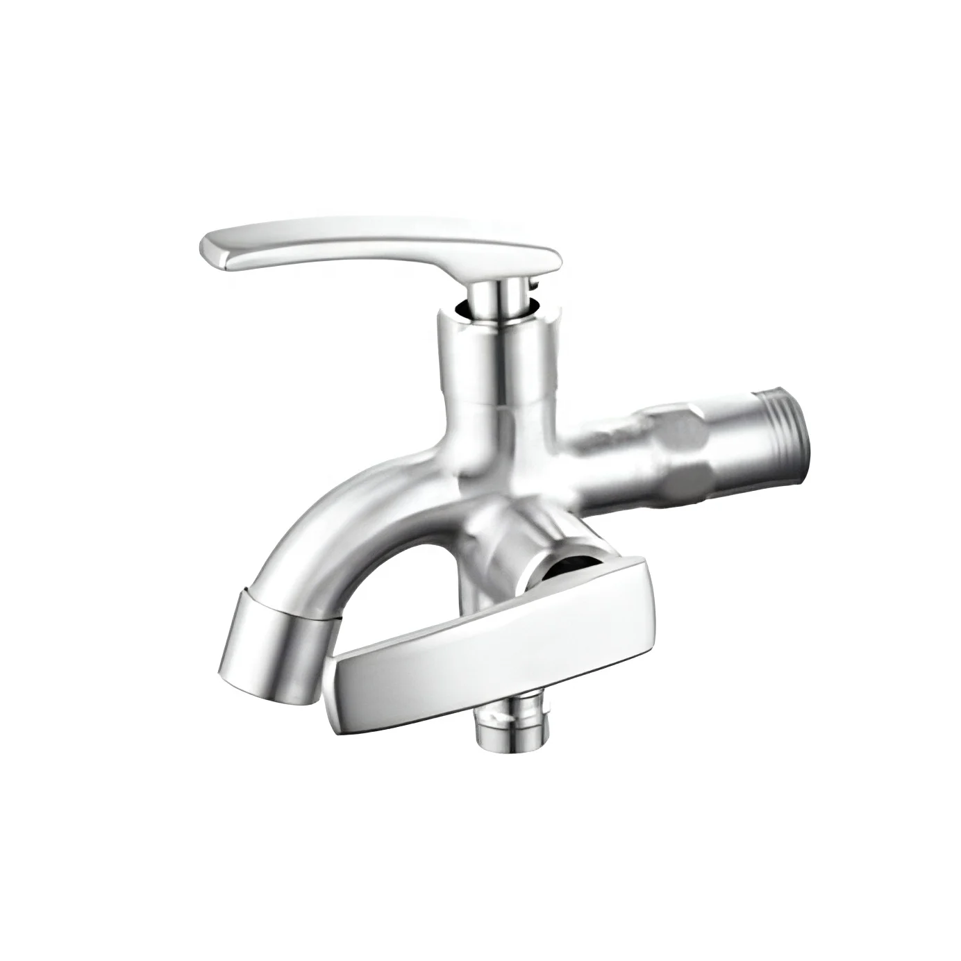 Heavy Duty SS304 Stainless Steel Two-Way Wall Mounted Faucet Dual Outlet Water Tap with Double Handle for Washing Machine