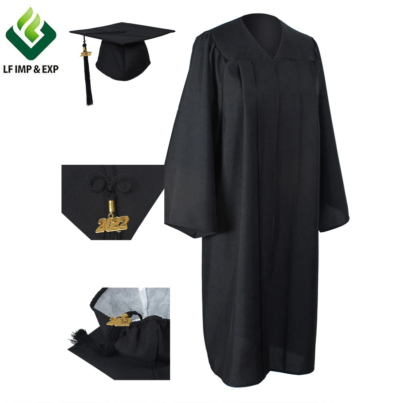 Black Matte Graduation Gown Cap Tassel Set For High School And Bachelor ...