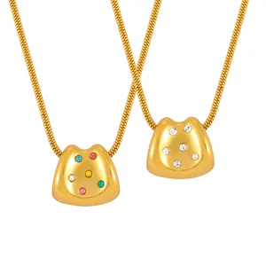 Fashion Simple Personality Snake Bone Chain Jewelry Small Skirt Pendant Diamond Design Stainless Steel Gold-plated Necklace