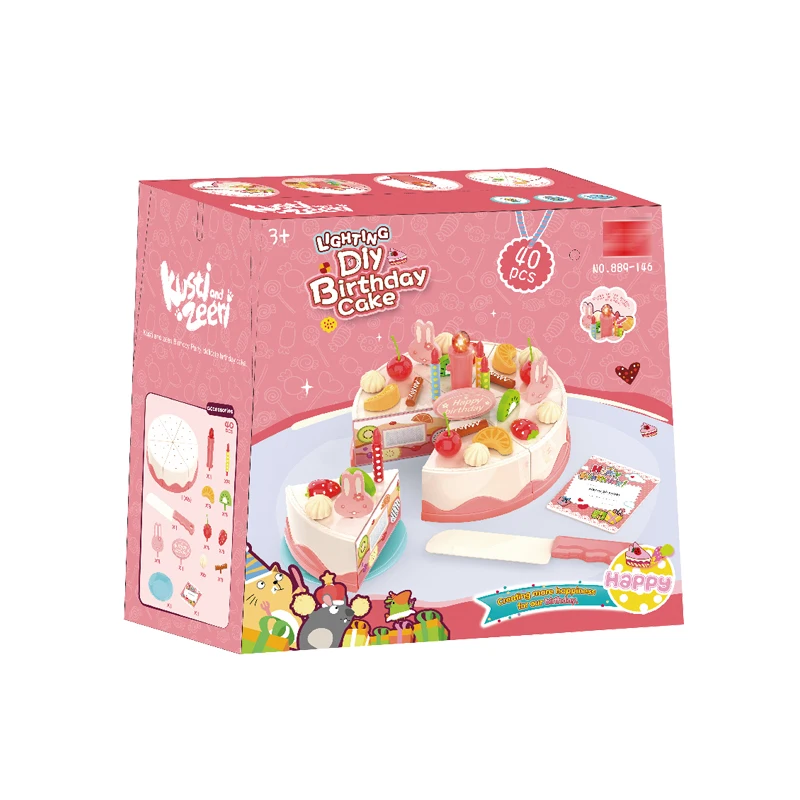 Pretend Play Battery Control Candle Light DIY Fruit Birthday Cake Cutting Toys for Kids