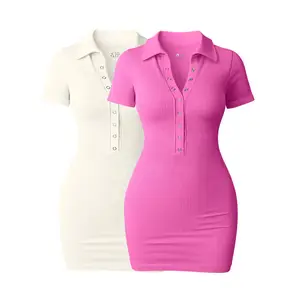 Ladies' Elegant Daily Outdoor Sports Dress Sexy Button Style Washable Spandex with Solid Pattern Casual Womens Clothing