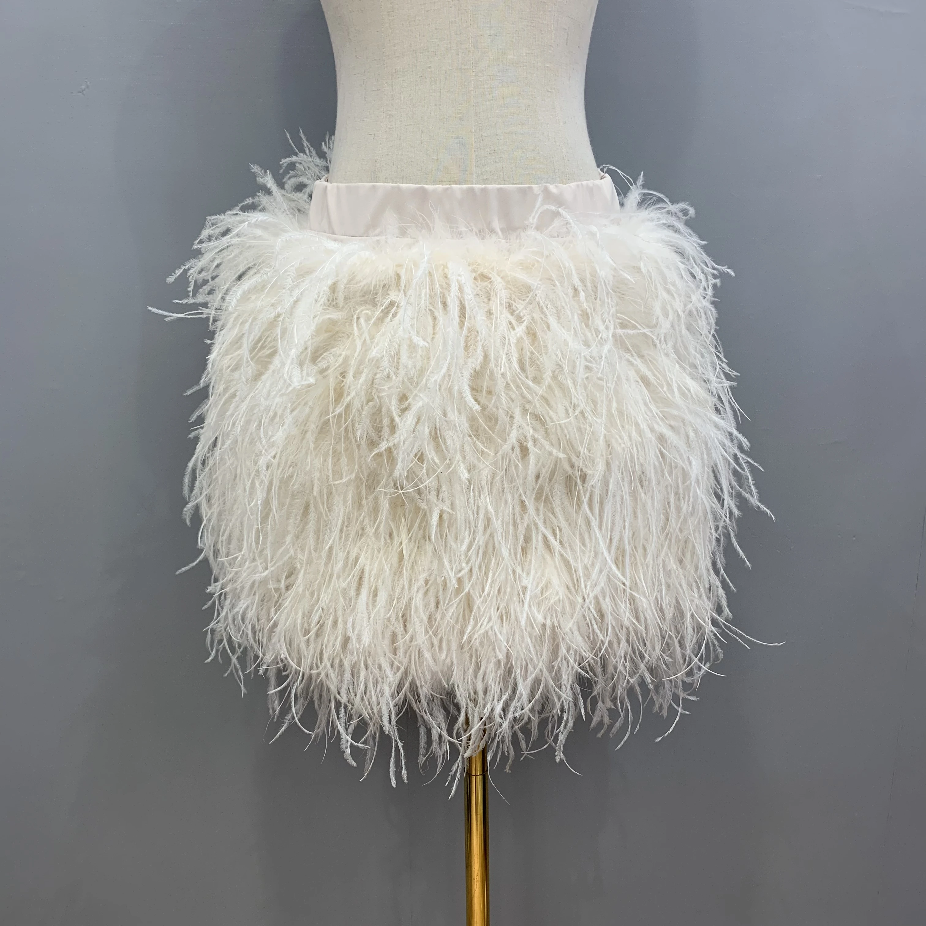 New INS Hot Fashion Ladies Short Mini Wrap Skirt Summer Sexy Sustainable Rose Red Ostrich Feather Skirt