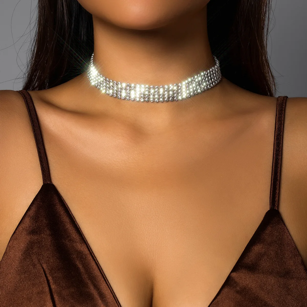 Wide Geometric Full Diamond Choker Necklace Wholesale