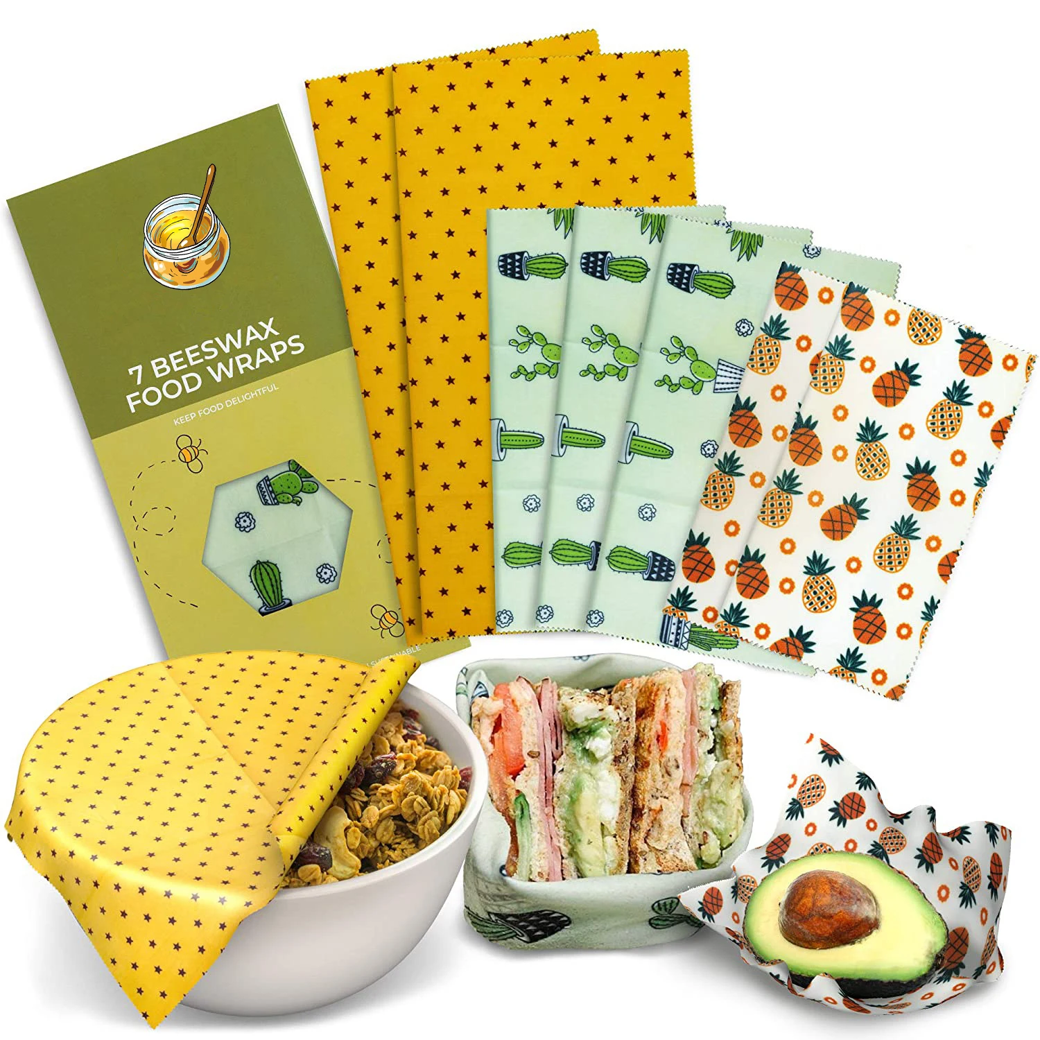 Eco friendly reusable organic sustainable plastic free food storage wrapper beeswax food wraps