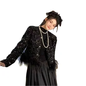 Customize Wholesale Discount Elegant Solid Single Breasted Button Woven Pleated Women Blazer Suit Jackets