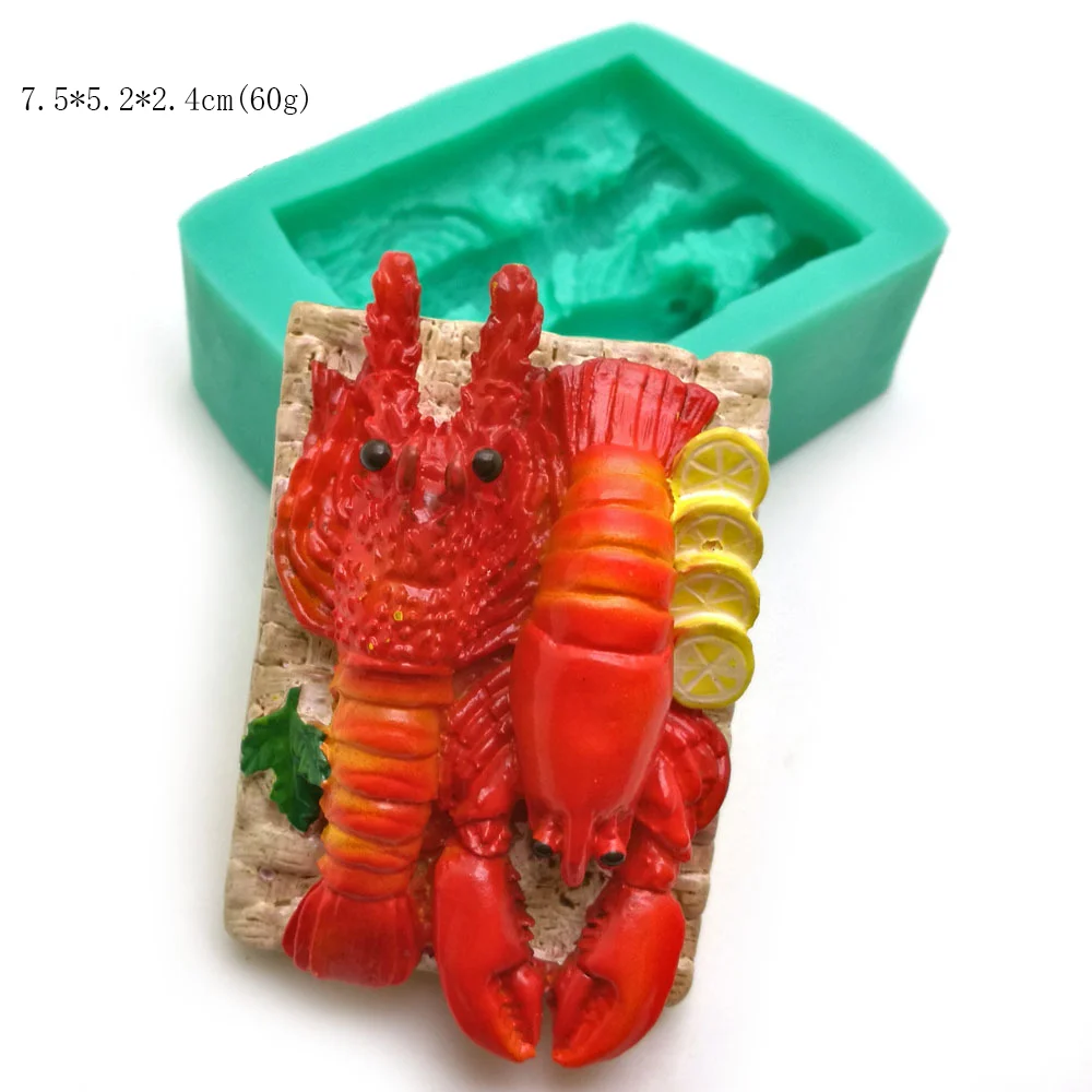 B-5056-3 Lobster Crab Seafood Turn Sugar Resin Cake Silicone Plaster Soap Candle Mold Aromatherapy for 3D Mould