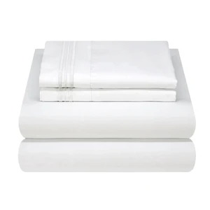 Wholesale Hotel Wrinkle Fade Stain Resistant 1800 Bedding Sheet & Pillowcases 3 Stripe Embroidery Cooling Bed Sheets Set