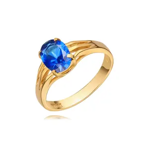 Keiyue Luxury Bridal Ring for Engagement or Wedding Blue Zircon Gem Set in 925 Sterling Silver Fashionable Ring