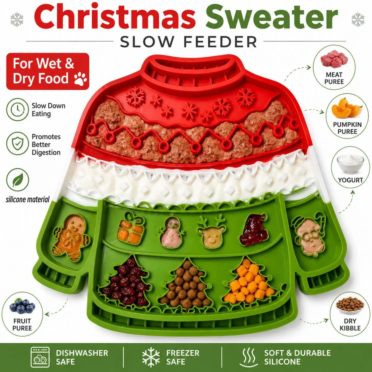 Christmas Sweater Shaped Silicone Pet Licking Mat Non Slip Slow Feeding Pad With Suction Cups Anxiety Relief Pet Supplies
