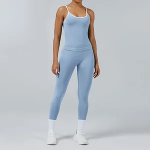 Elastic Seamless Ribbed Sportswear Daily Wear Durable Trendy Workout Set Squat Proof Activewear Quick Dry Workout Yoga Set