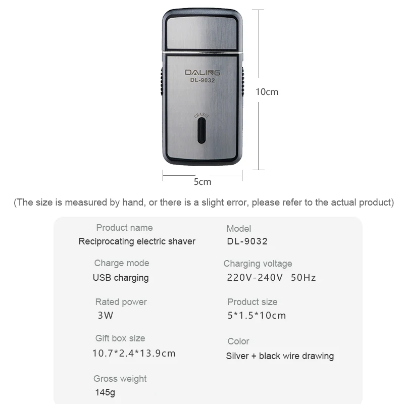 DALING Electric Reciprocating Shavers Unique Double Head Design Low Noise Rechargeable Waterproof Shaver Wireless USB