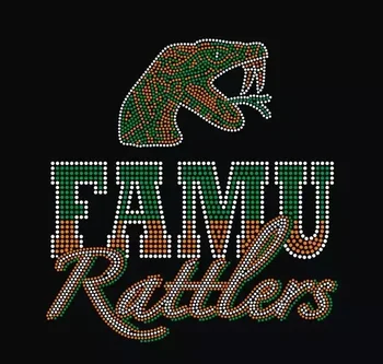 Hot fix iron on bling Logo 1887 famu rattlers rhinestone transfer patches