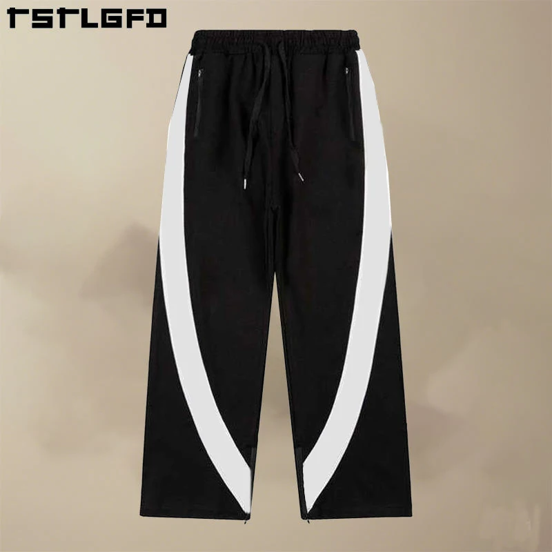 Custom Logo Line Print Drawstring Mens Sweatpants