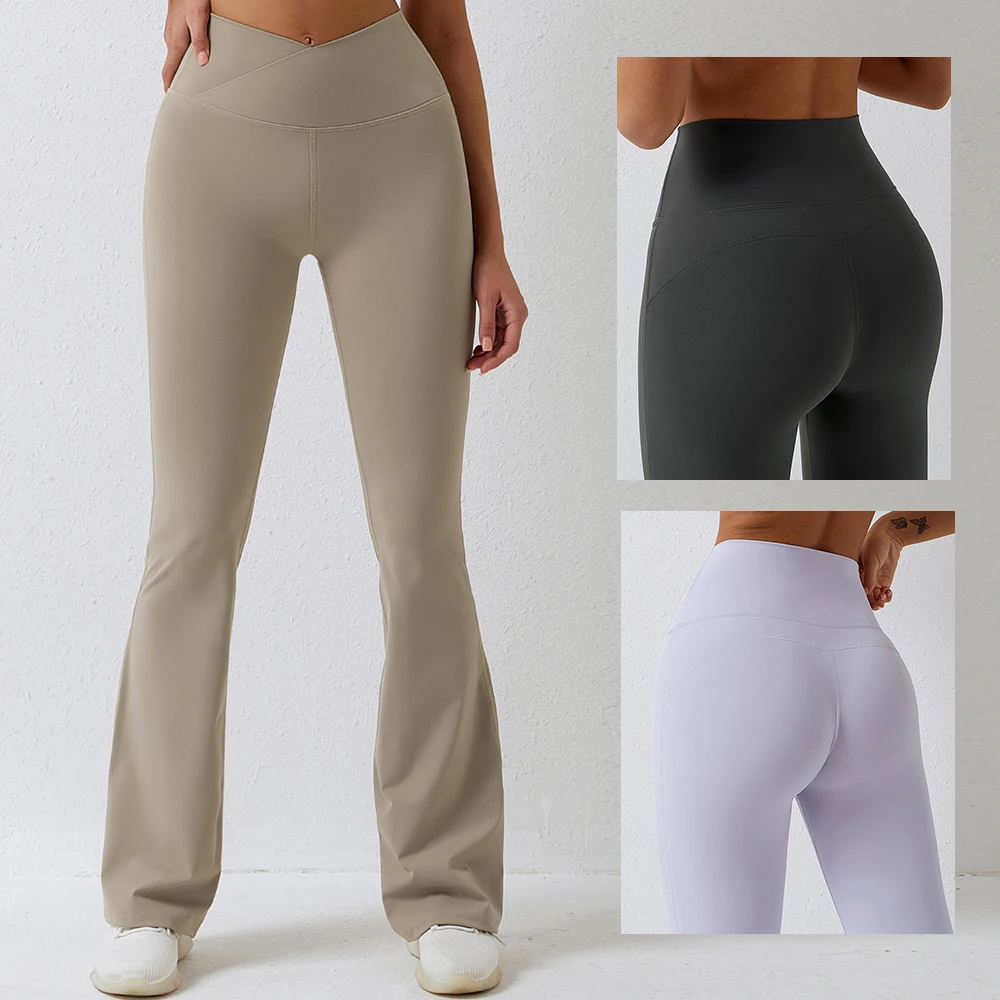 Customized High Waist Flared Yoga Pants Solid Color Gym Fitness Women