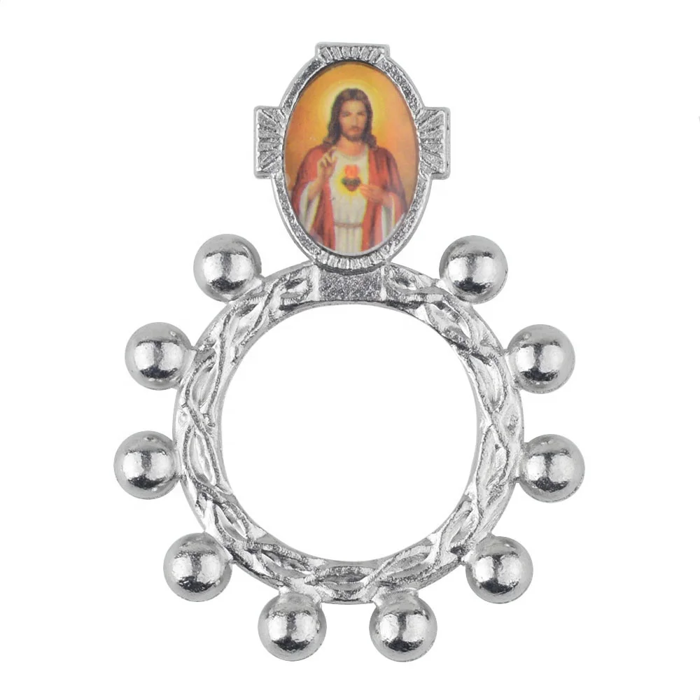 カトリック聖人フィンガーロザリオ内径19mmクロス宗教祈りリング