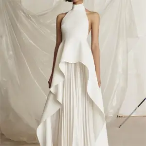 Elegant Formal Fashion High End Style Ladies  Sleeveless Pleated Women Backless Sexy Party Evening Dress