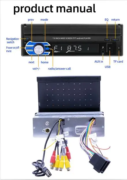 1 Din Android Car Radio 7 Inch Retractable Car DVD Player Universal Car Stereo Radio System MP5 Player With BT WIFI GPS