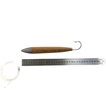 Fishing Wood Cedar Plug Chain Lure Artificial Bait Wooden Baitsocean Tackle for Striped Bass Tuna Fishing Mustad Hook – Hooks – view 5