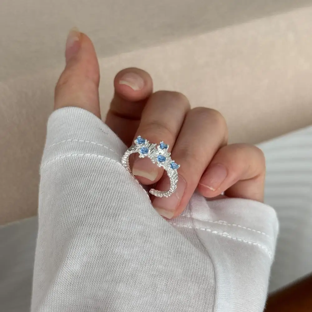 KAKODIY New Arrival Open Adjustable Engagement 925 Sterling Silver Wedding Blue Zircon Ring for Women detail 5