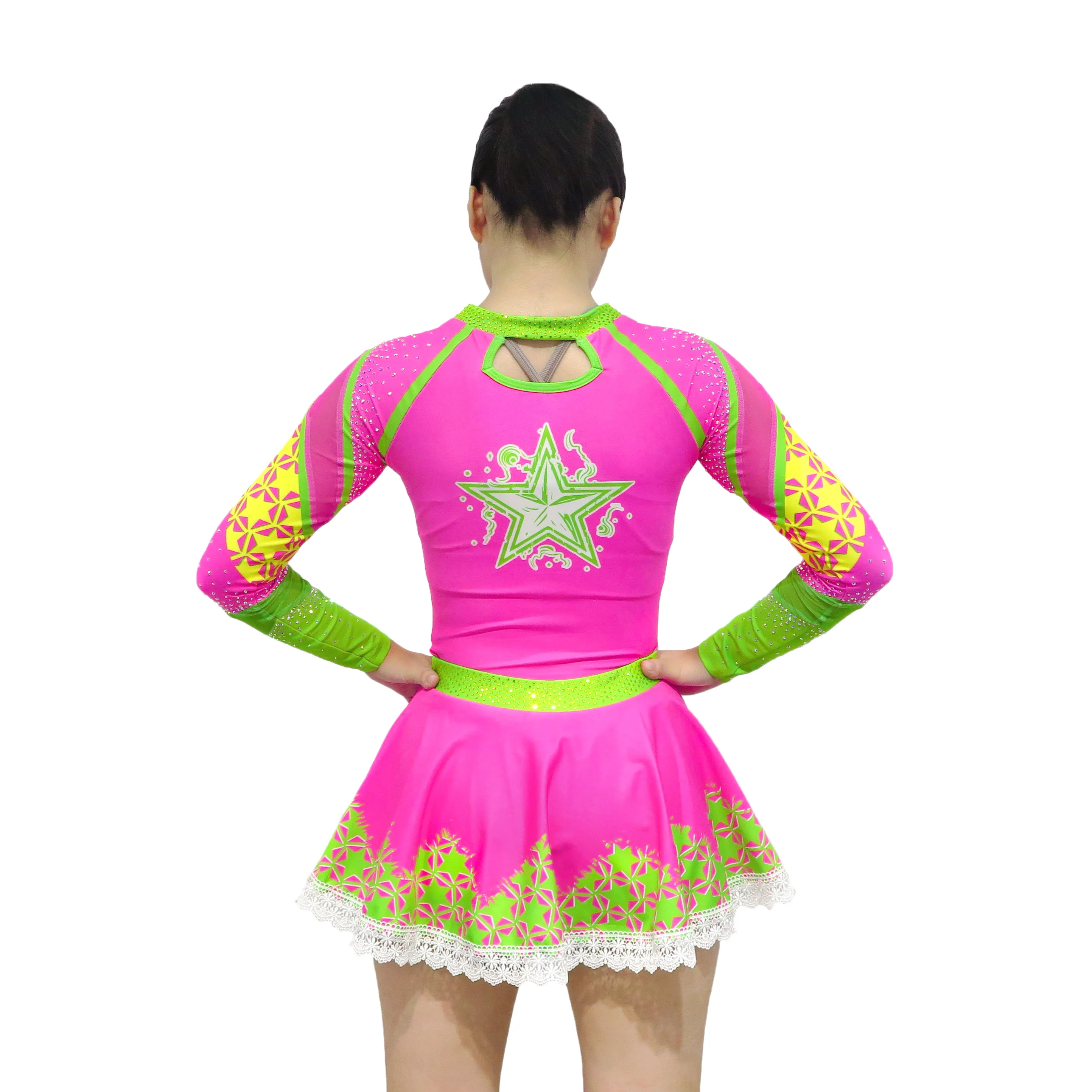 Pink Cheerleading Uniform with Mamre Print Colorful Design Team Competition Cheer Dance Performance Dress