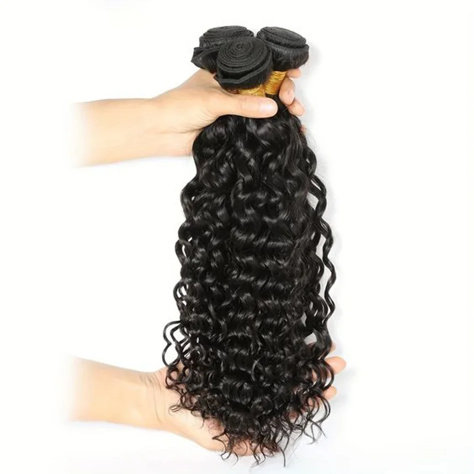 Pacotes de cabelo humano remy brasileiro com ondas d'água para mulheres, cor natural, 2/4 peças_voghion.com