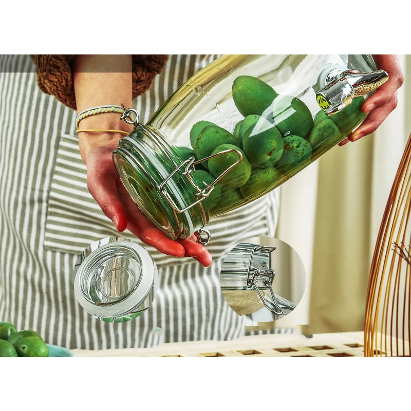 Large Handle 1500ml-5000ml Sealed Glass Jar for Food Storage Cream Honey Hermetic with Clip Lid for Self-Brewing Wine Bottle