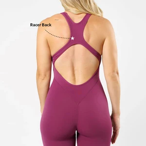 Custom Women Gym Open Back One Piece Backless Active Wear Bodysuit Fitness Sports Sleeveless Yoga Flare Jumpsuits