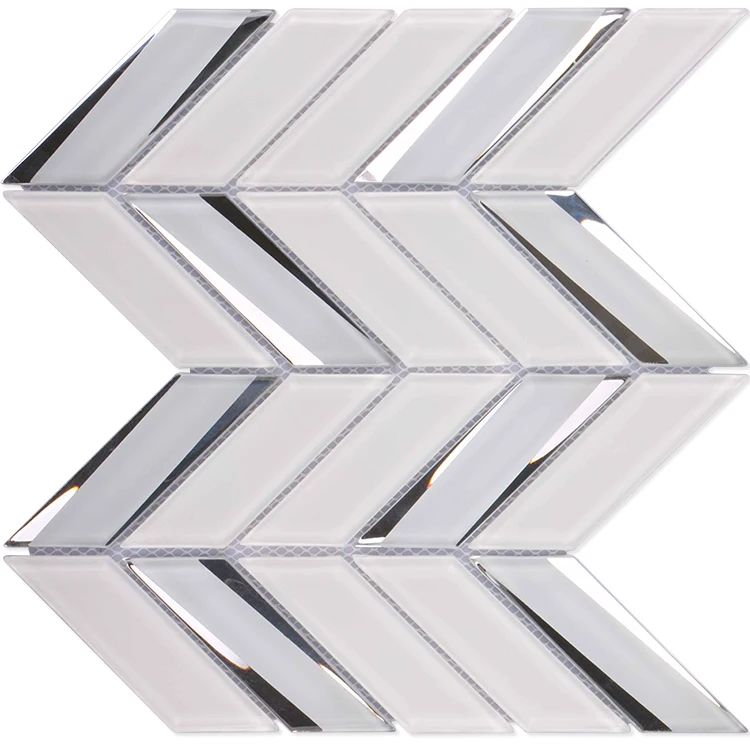 Wholesale price azulejo mosaico white mirror irregular arrow shape tiles glass mosaics