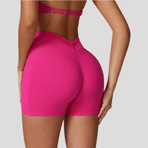 Nude High Quality Tight Yoga Shorts for Ladies Comfortable Butt Lifting Slimming Fitness Pants Athletic Pocket Solid Pattern