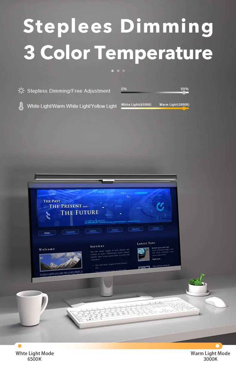 3 Color Temperature Stepless Dimming Screenbar Light Desk Lamp Computer Laptop Led USB Screen Bar Hanging Light Lamp
