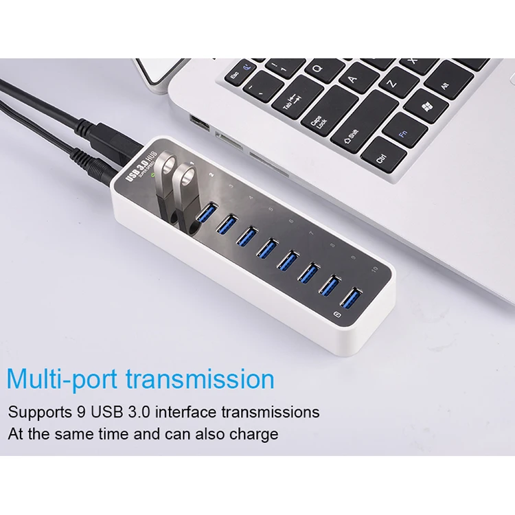 
 Pulwtop Новинка 10 портов usb 3,0 концентратор портативный мульти-порт usb 3,0 Настольный концентратор питание для mac  
