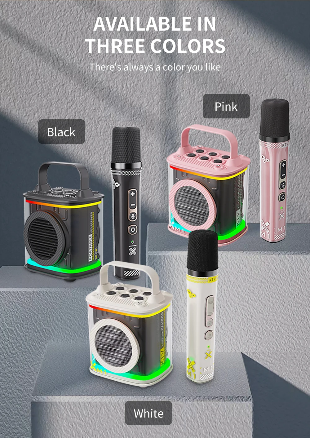 Karaoke Machine, Portable Wireless Speaker Karaoke System Speaker with Wireless Microphone and Colorful Lights for Girls Boys