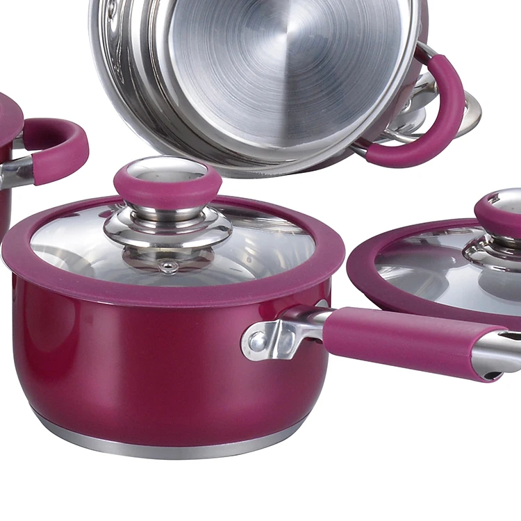 Popular 12Pcs Stainless Steel Cookware Set With Coloring Silicone Handle details