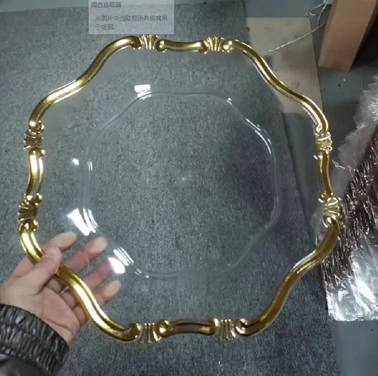 Золотой оправой из прозрачного пластика; Нагревательной плиты Свадебные подставочная тарелка