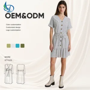 Women's Casual Short Sleeved V-neck Dress with Polka Dots for Breathable Summer Daily Wear