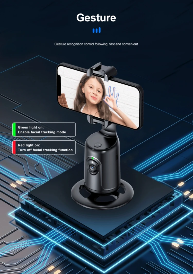 New Intelligent AI Face Recognition Rotating 360 Phone Stand AI tracker Cell Phone Holder with Cold Shoe Interface