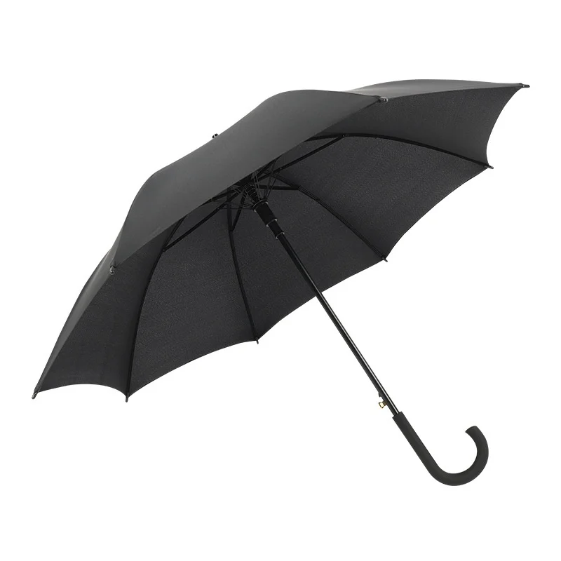 Black Umbrella Manufacturer Wholesale Custom 23-inch Reinforced Double-bone Long-handled logo Printing Curved Handle