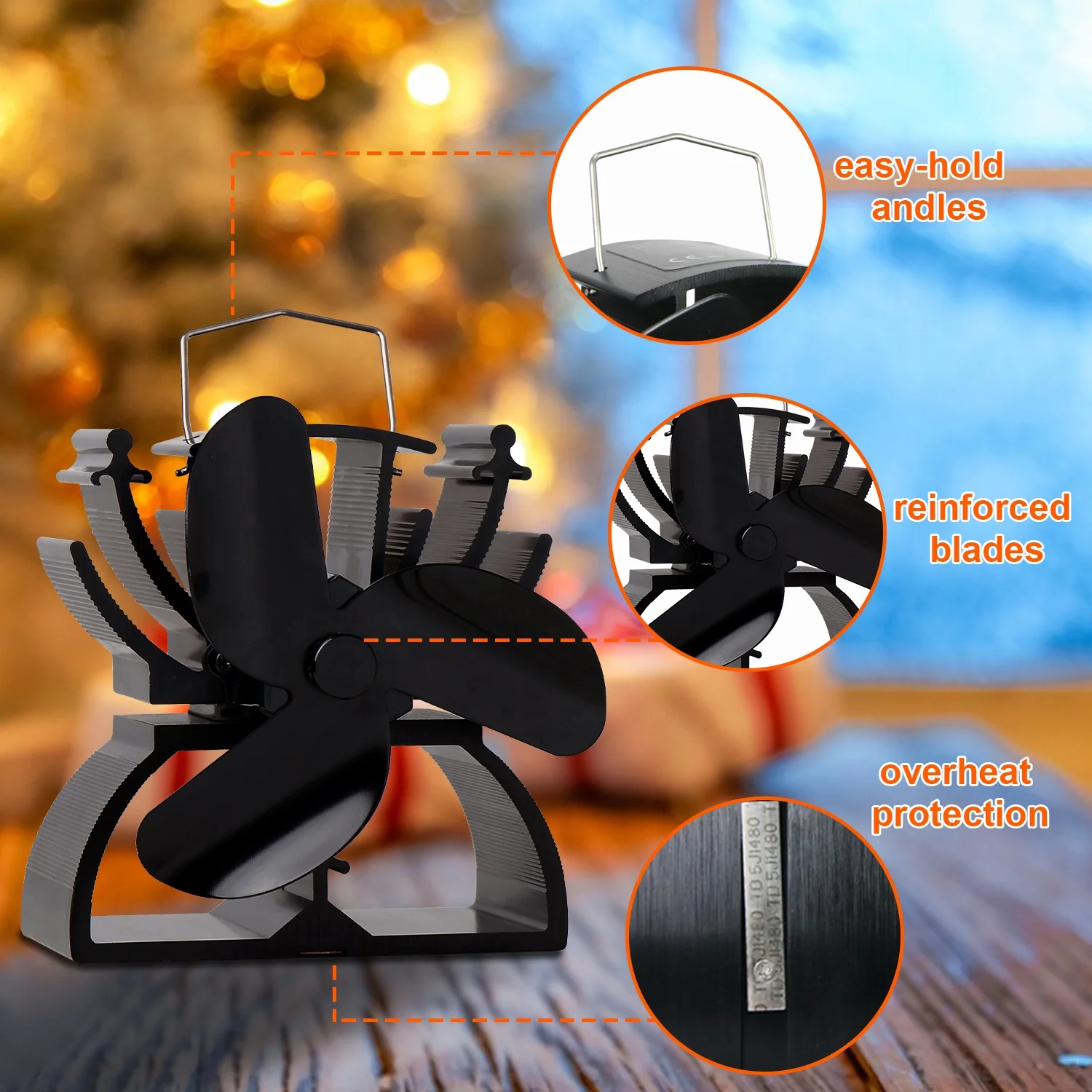 VODA Heat Powered Wooden Burning Aluminum Mini Stove Fan for Small Space