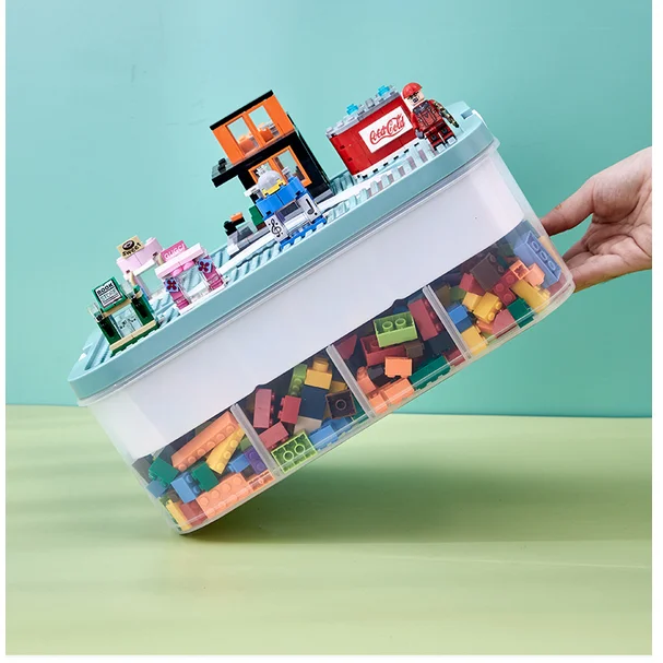 Kids Large Plastic Stackable Toy Storage Box Home Organizer Container Bin With Building Brick