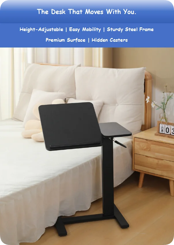 Foldable and Height Adjustable Overbed Table with Locking Wheels for Hospital, Home, Office Use details