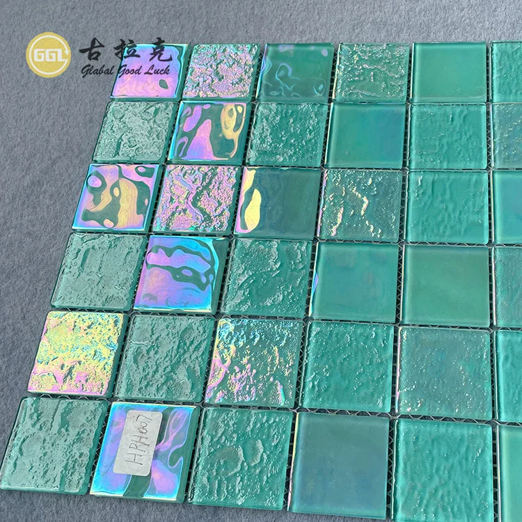 Wholesale price outdoor aqua green white blue iridescent crystal glass swimming pool mosaic tile