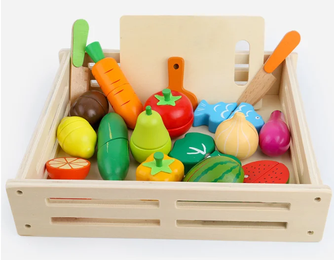 Juguete vegetal para niños, frutas y verduras de madera, juego de