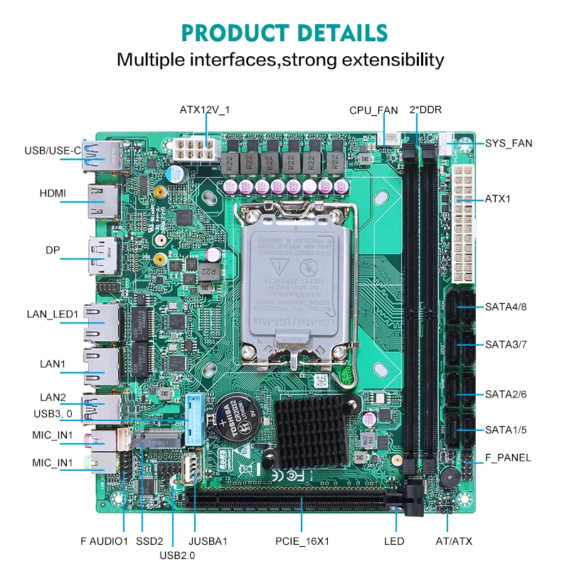 Piesia Motherboard Lga1700 12th Gen Mini Itx Motherboard H670 Nas Board ...