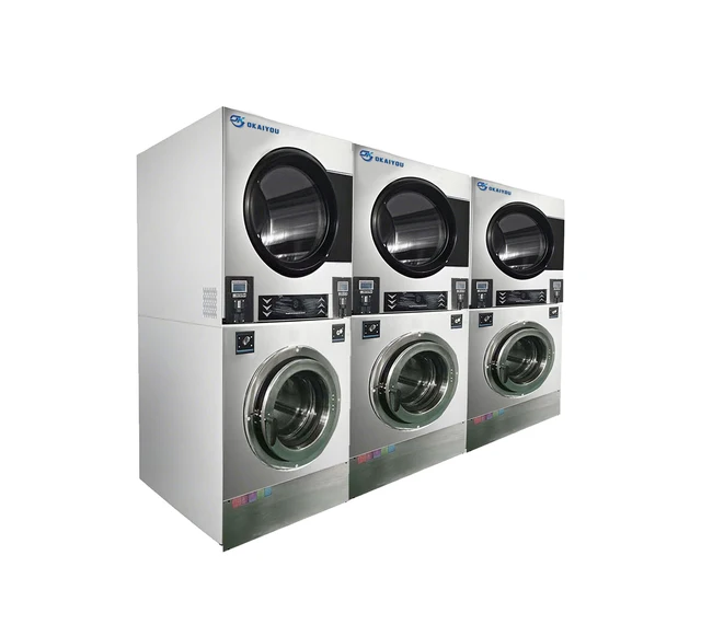Okaiyou Industrial  Stainless Steel Washing Machine Business  Cleaning Commercial Laundry Equipment Coin-Operated Stacked