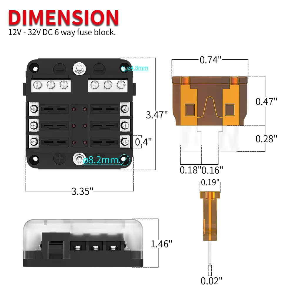 6-weg Zekeringblok ATC ATO Blade Zekeringhouder Waterdicht 12V-24V DC Zekeringkast Zekeringpaneel met LED-indicator voor Auto's
