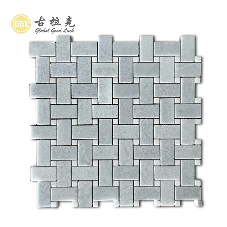 Blue Marble Basketweave Mosaic Tile For Bathroom Wall Kitchen Backsplash